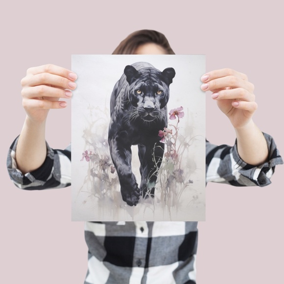 Watercolor Black Jaguar Wall Art Print Unframed - Majestic Jungle Elegance - Picture 4 of 6